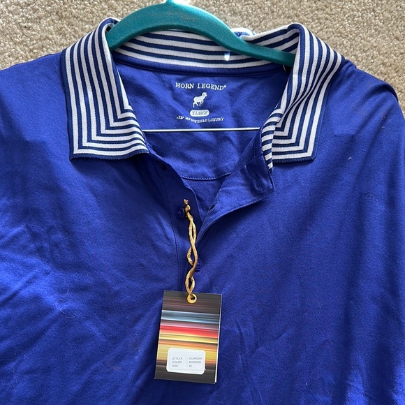 Horn Legend Mariner Blue Egyptian Giza Cotton Quiet Luxury Polo Mens XL Golf - Picture 7 of 7